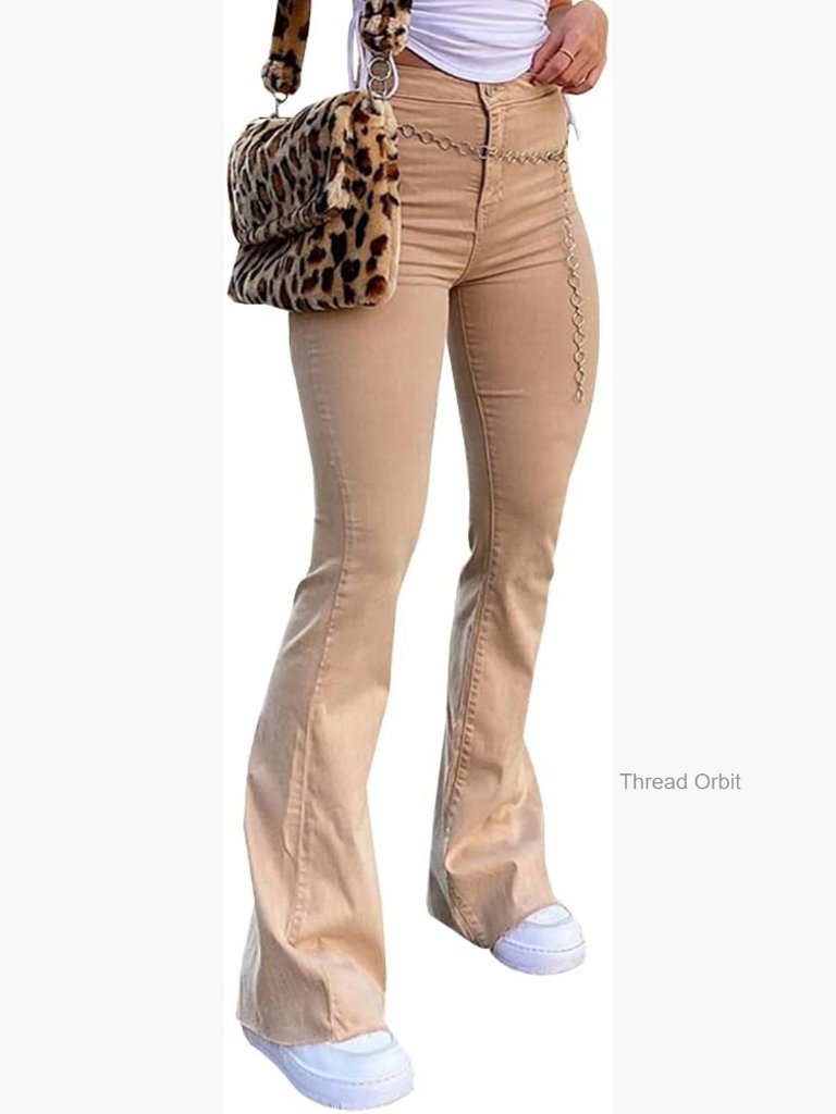 High Waisted Flare Jeans Stretch Bell Bottom Raw Hem Denim Pants